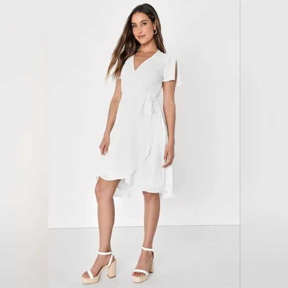 knee length dresses for ladies Dreamer Wrap Dress in Ivory main image 0